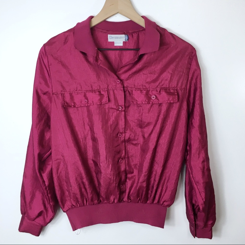 Diversity Rose Merlot Button Down Blouse, 14P